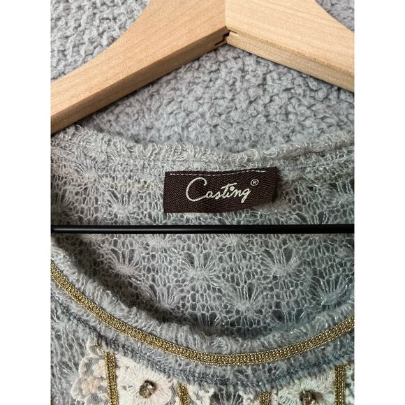 Casting Top Small XS Sheer Sparkle Knit Embroidery Dot Long Sleeve Boho Art - Picture 4 of 16